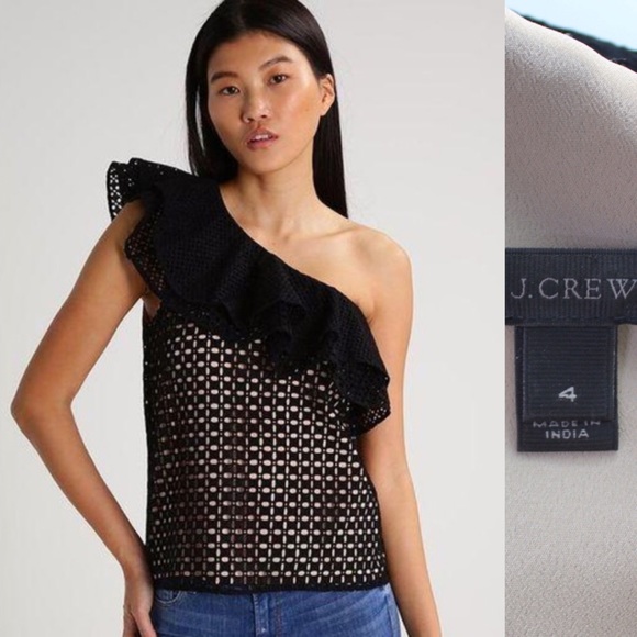 J.Crew One Shoulder Eyelet Lace Detail Ruffled Sleeveless Top 4 Preowned - Picture 3 of 11